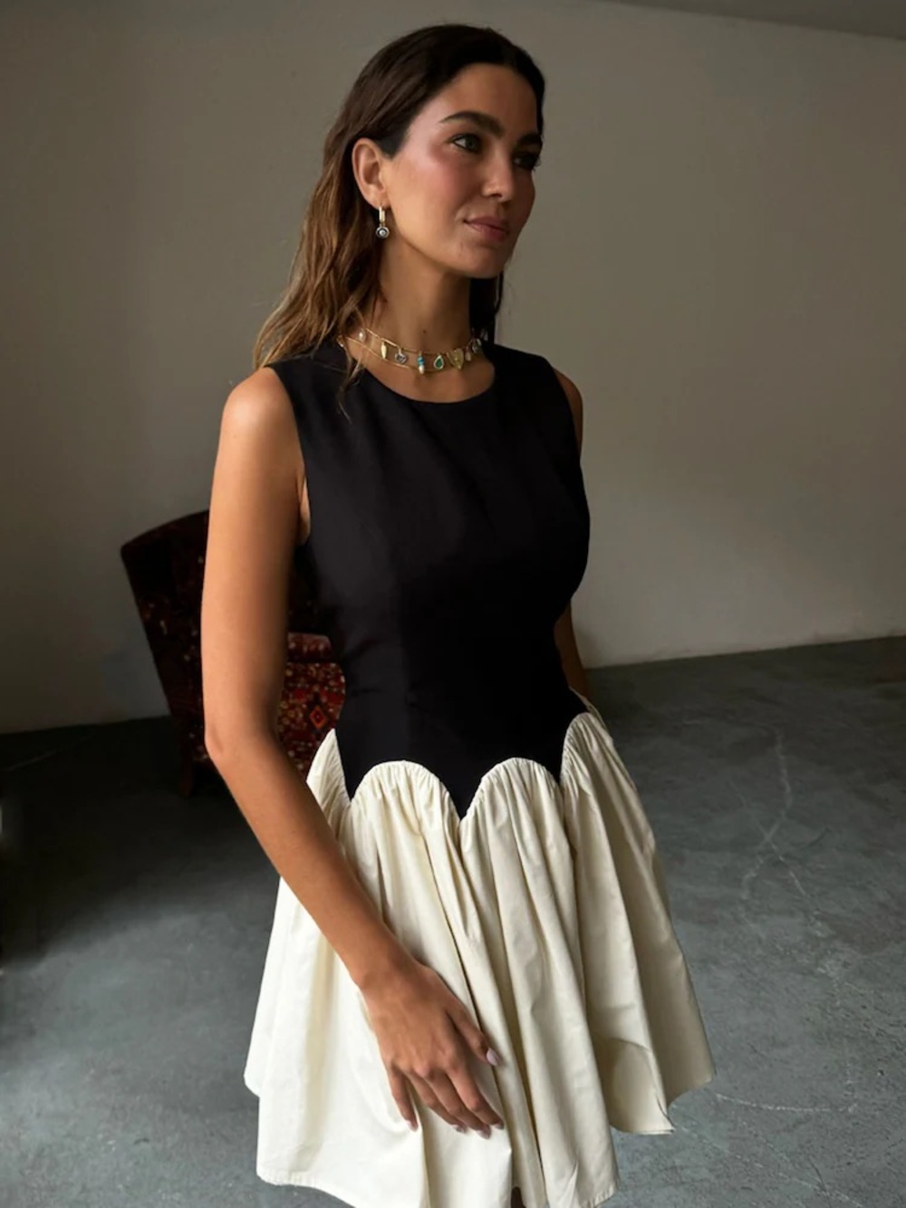 Never Fully Dressed - Sleeveless Black and Cream Fit-and-Flare Dress